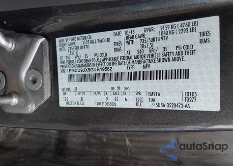 2016 Ford Escape Titanium из США, поврежденный, VIN 1FMCU9JX5GUB19582